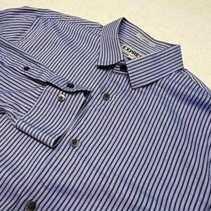 Express Shirt Mens Large Green Blue Striped Long Sleeve Button Down Fitted